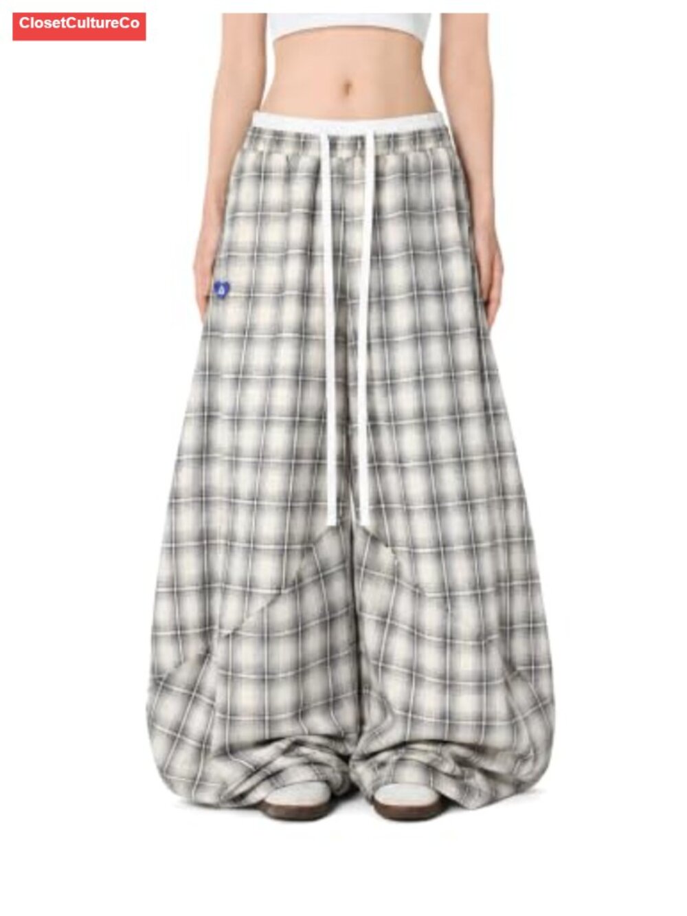 Aelfric Eden Baggy Plaid Sweatpants Double Waist Wide Leg Y2K Streetwear